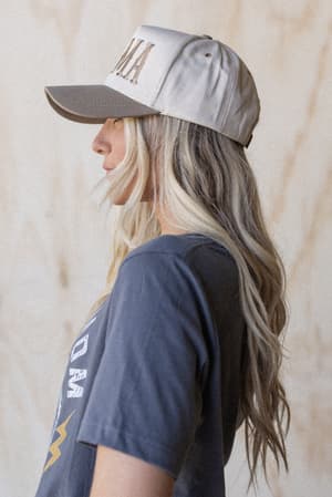 side view of Mama & Mini Baseball Hat Bundle in Beige from 3BN
