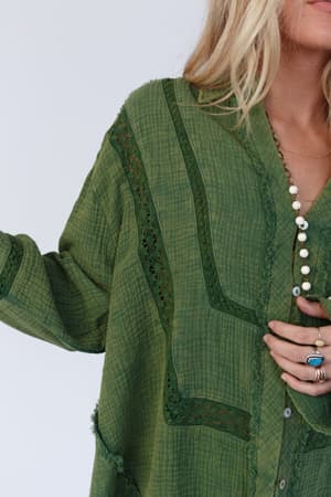 one-in-a-million-button-down-top-green/Green