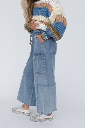 Game On Cargo Wide Leg Pant in Faded Navy