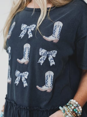 Boots and Bows Top - Washed Black L / Washed Black