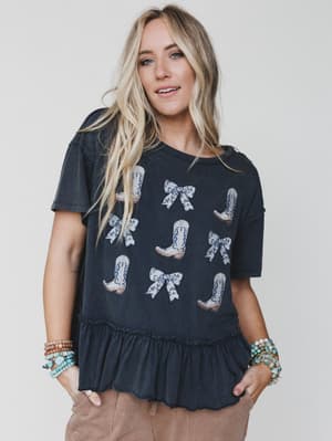Boots and Bows Top - Washed Black L / Washed Black