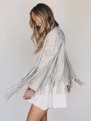 Reba Fringe Embroidered Jacket - Sand L / Sand