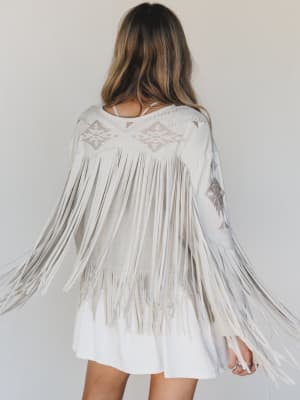 Reba Fringe Embroidered Jacket - Sand L / Sand