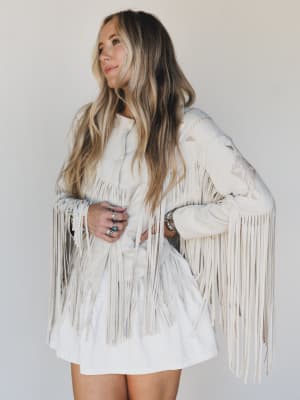 Reba Fringe Embroidered Jacket - Sand L / Sand
