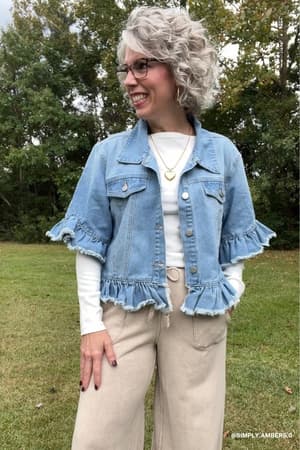 Scottie Ruffle Denim Jacket: undefined