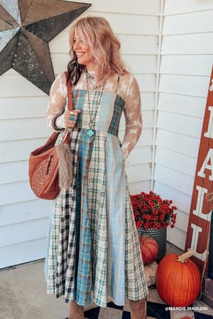 Western Charm Checkered Dress: undefined