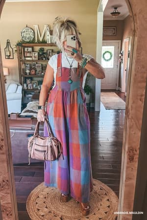 Delyah Plaid Pattern Overalls: undefined