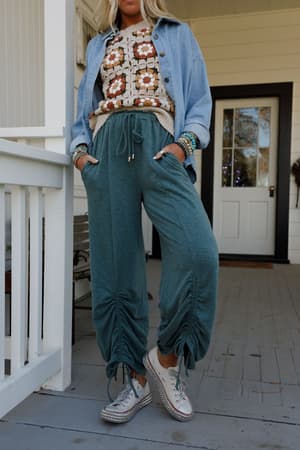 solie-cinched-pants-green-olive/Green Olive