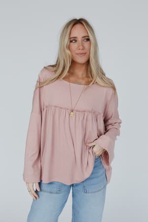 solid-serenity-long-sleeve-babydoll-top-dusty-mauve/Mauve Dusty
