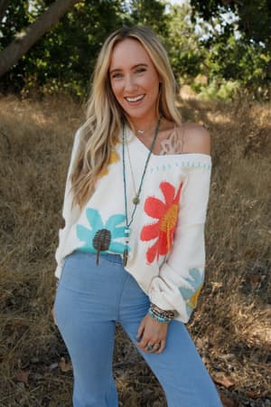 Good Mood Flower Print Sweater: undefined