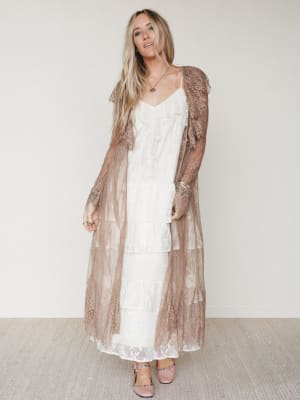 Love Letters Baroque Lace Duster - Taupe L / Taupe