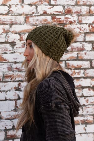 Aspen Waffle Knit Faux Fur Beanie: undefined