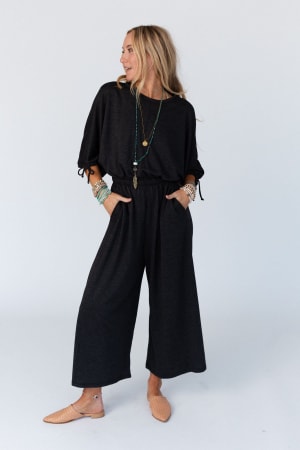 The Nest Carolina Comfy Wide Leg Jumpsuit in Charcoal from Three Bird Nest