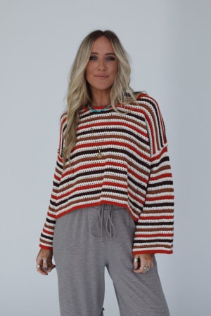 meadow-crochet-striped-top-brick-multi/Red