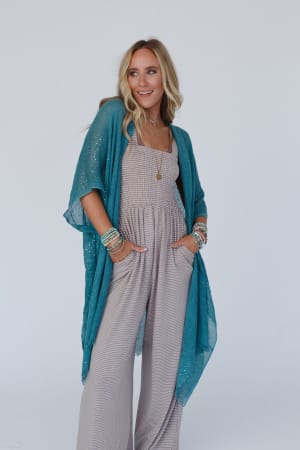 Mikka Sequin Frayed Trim Kimono: undefined