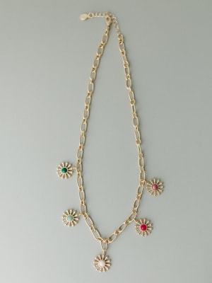 Flower Gem Charm Necklace: undefined