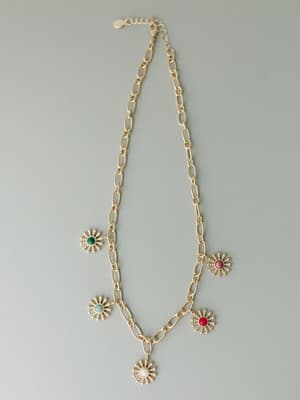 Flower Gem Charm Necklace: undefined