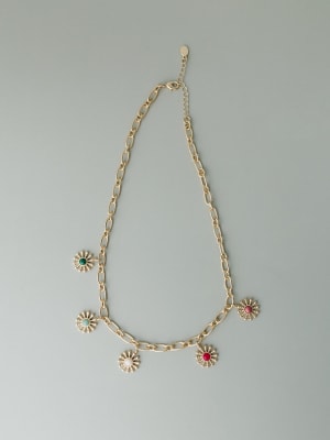 Flower Gem Charm Necklace - Multi OS / Multi