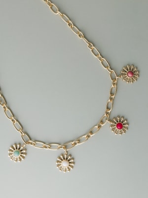 Flower Gem Charm Necklace - Multi OS / Multi