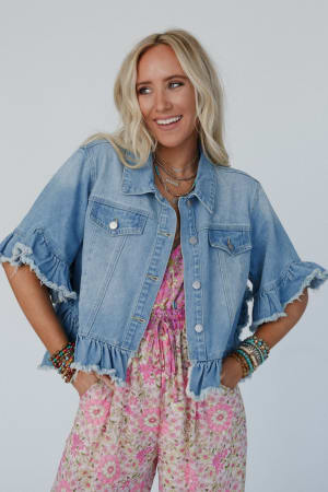Scottie Ruffle Denim Jacket: undefined