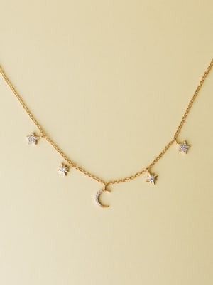 Moon and Stars Necklace - Gold OS / Gold
