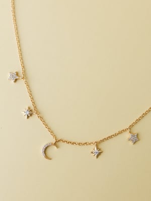 Moon and Stars Necklace - Gold OS / Gold