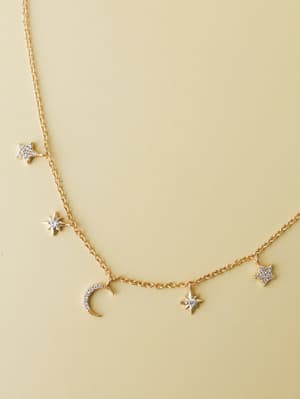 Moon and Stars Necklace - Gold OS / Gold
