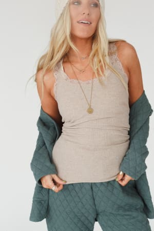 In Between Lace Trimmed Tank Top: undefined