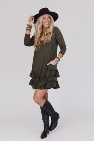 constance-ruffle-hem-long-sleeve-dress-olive-light/Olive