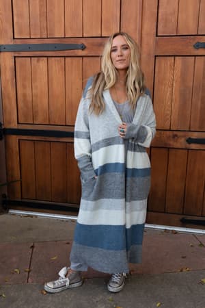 The Nest So Cozy Oversized Striped Knit Duster - Blue Multi