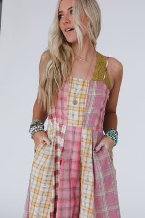 western-charm-checkered-dress-pink/Pink