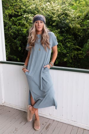 easy-days-maxi-slit-tee-dress-slate/Slate