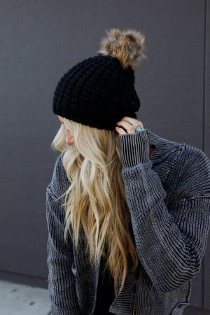 Aspen Waffle Knit Faux Fur Beanie: undefined