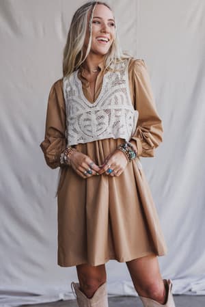 sweet-edge-crochet-vest-tunic-dress-camel/Camel