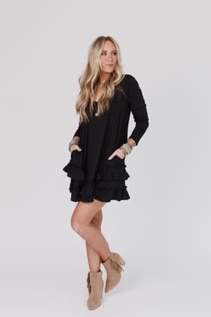 constance-ruffle-hem-long-sleeve-dress-black/Black