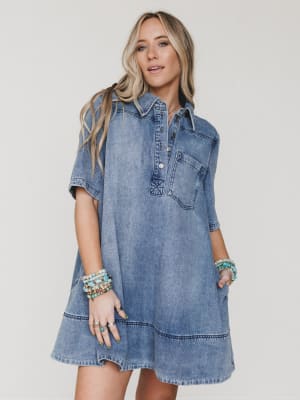 Dressed For the West Denim Dress: undefined