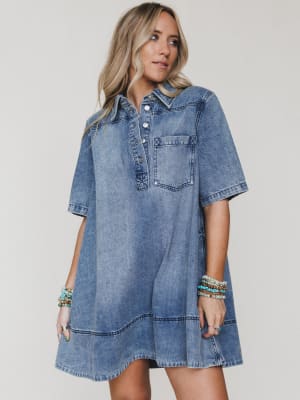 Dressed For the West Denim Dress - Denim L / Denim