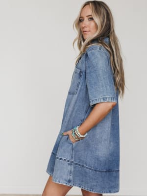 Dressed For the West Denim Dress - Denim L / Denim