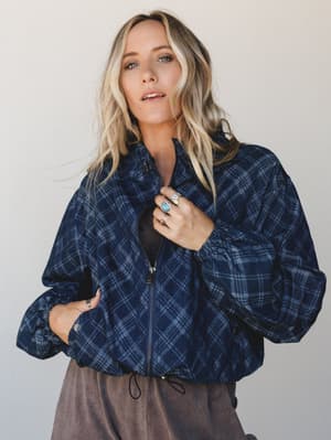 Plaid Statement Jacket: Denim
