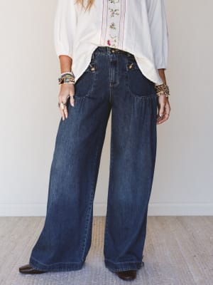 Let's Jet Set Wide Leg Pants - Dark Denim L / Dark Denim
