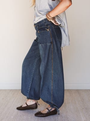Let's Jet Set Wide Leg Pants - Dark Denim L / Dark Denim
