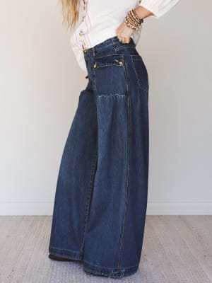 Let's Jet Set Wide Leg Pants - Dark Denim L / Dark Denim
