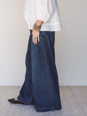 Let's Jet Set Wide Leg Pants - Dark Denim L / Dark Denim
