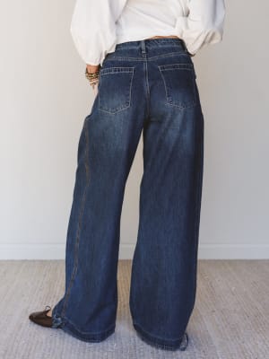 Let's Jet Set Wide Leg Pants - Dark Denim L / Dark Denim