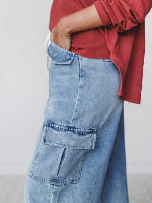 Whisper Sky Cargo Jeans - Light Denim S / Light Denim