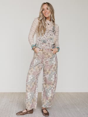 Vintage Boho Denim Overalls - Taupe Multi XL / Taupe Multi
