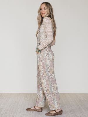 Vintage Boho Denim Overalls - Taupe Multi XL / Taupe Multi