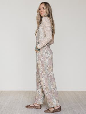 Vintage Boho Denim Overalls - Taupe Multi XL / Taupe Multi