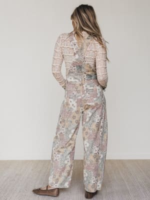 Vintage Boho Denim Overalls - Taupe Multi XL / Taupe Multi