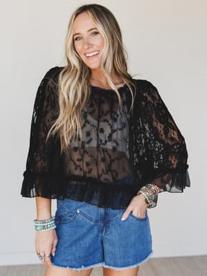 Bianca Sheer Ruffle Blouse - Black L / Black
